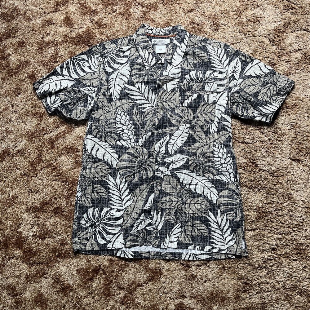 Columbia Button Down Shirt Mens Small Plaid Collared Casual Stretch Floral